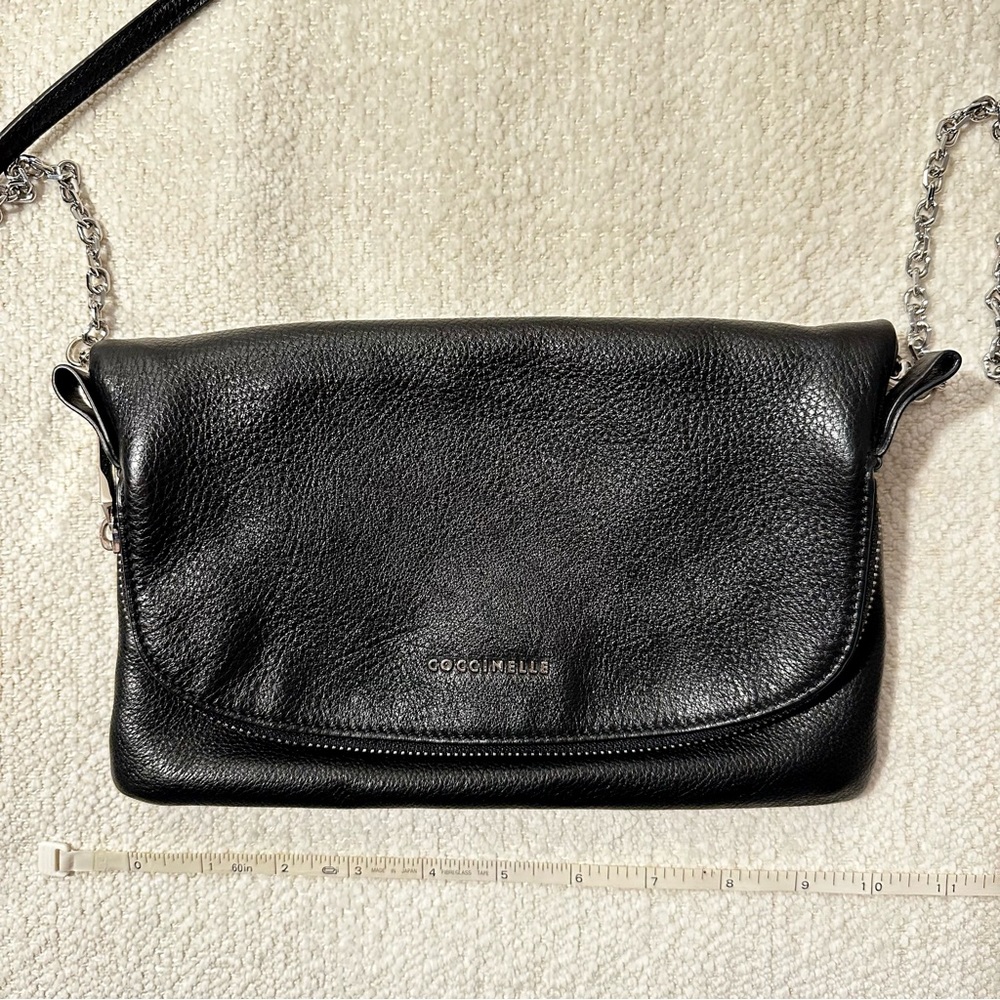 Black Leather Coccinelle Fold-over Purse / Shoulder Bag